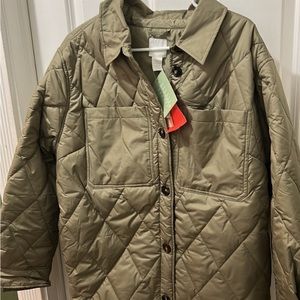 H&M quilted shirt Jacket in khaki sage